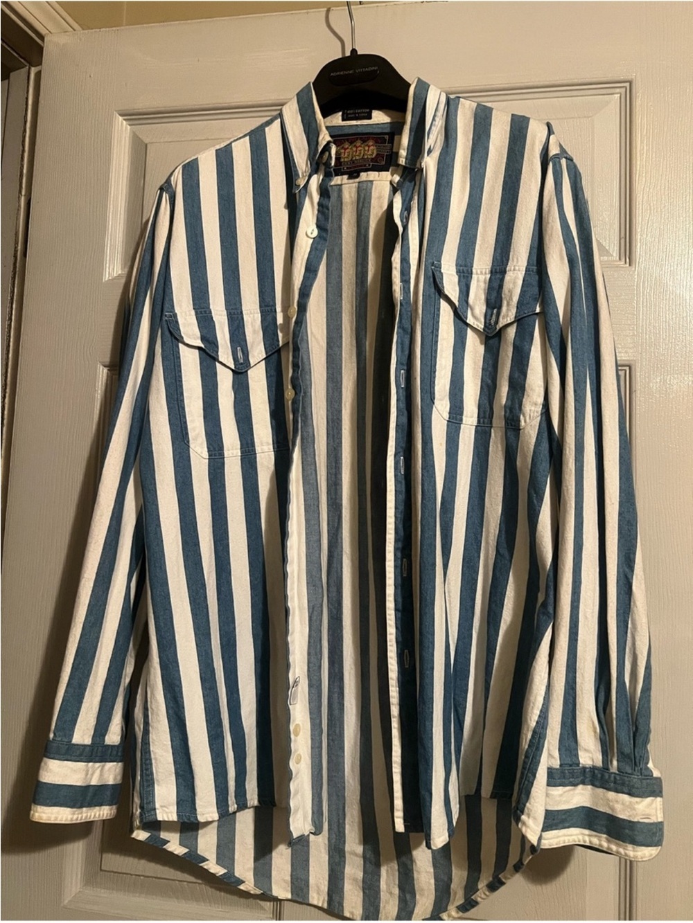 Ralph Lauren Blue and White Vertical Stripe Shirt Jacket Vintage